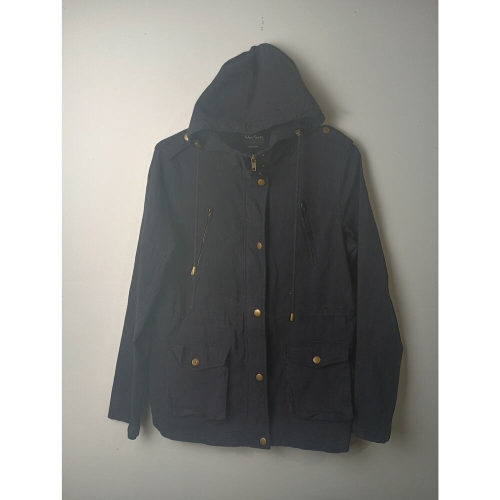 Eden Society Hooded Cinched Cargo Military Jacket Women size Medium‎ Black
